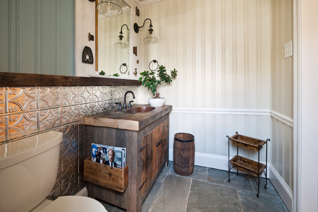 Tin Accent Wainscoting Rustic Bathroom Tampa By American
