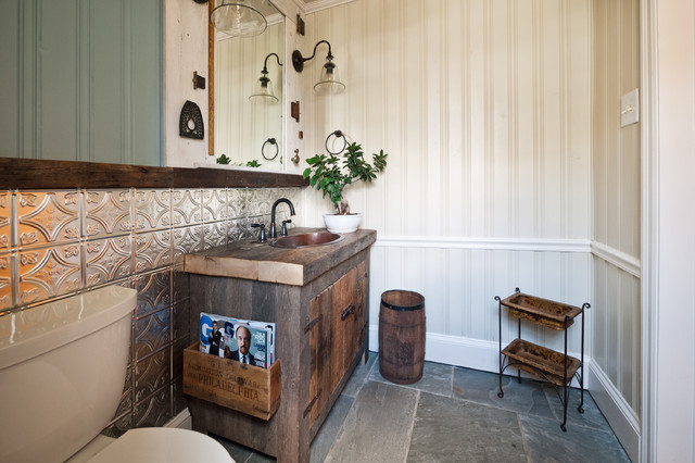 Tin Accent Wainscoting Rustic Bathroom Tampa By