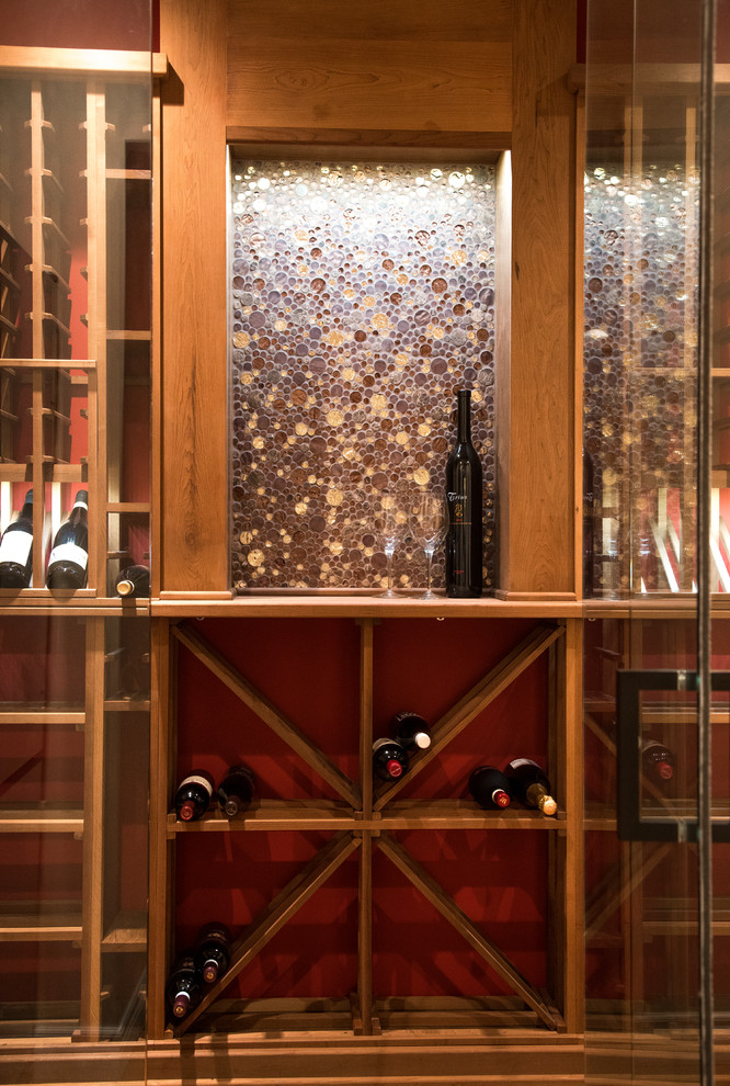 Design ideas for a transitional wine cellar in Toronto.
