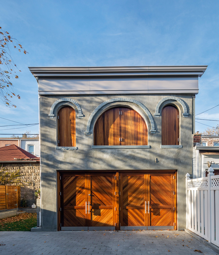 This is an example of a traditional detached two-car garage in New York.