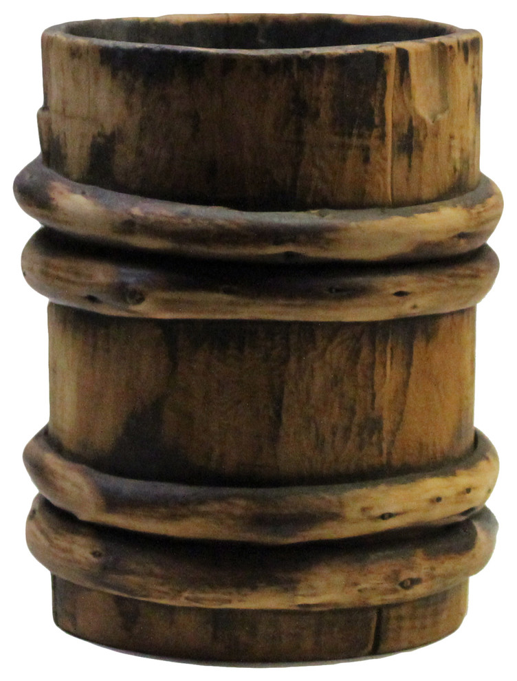 Chinese Vintage Finish Wood Bamboo Bend Short Bucket Hcs4837