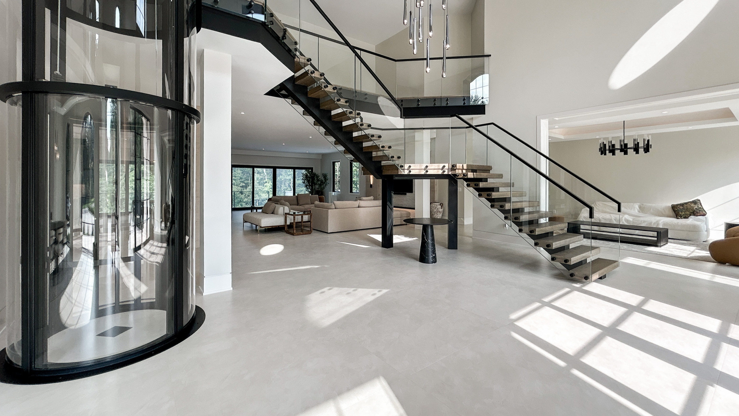 Project #159 | Modern Foyer Stair with Stand-off Glass Railing