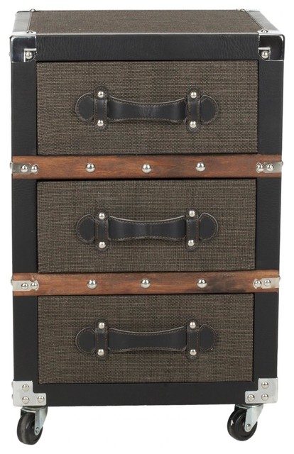 Lewis 3 Drawer Rolling Chest Black Brown Silver Dressers By Zopalo