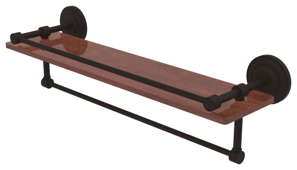 Que New 22" Wood Shelf with Gallery Rail and Towel Bar, Oil Rubbed Bronze