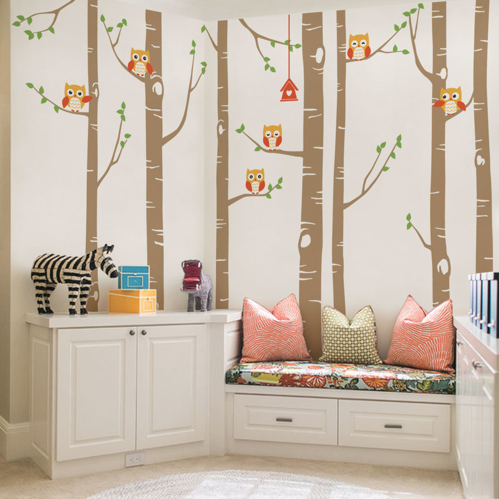Birch Tree with Owl Wall Decals - Contemporary - Wall Decals - by Simple Shapes | Houzz