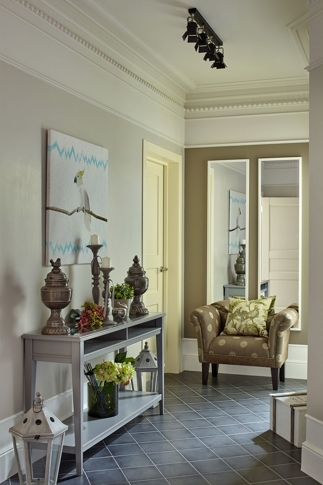 This is an example of an eclectic hallway in Other with beige walls.