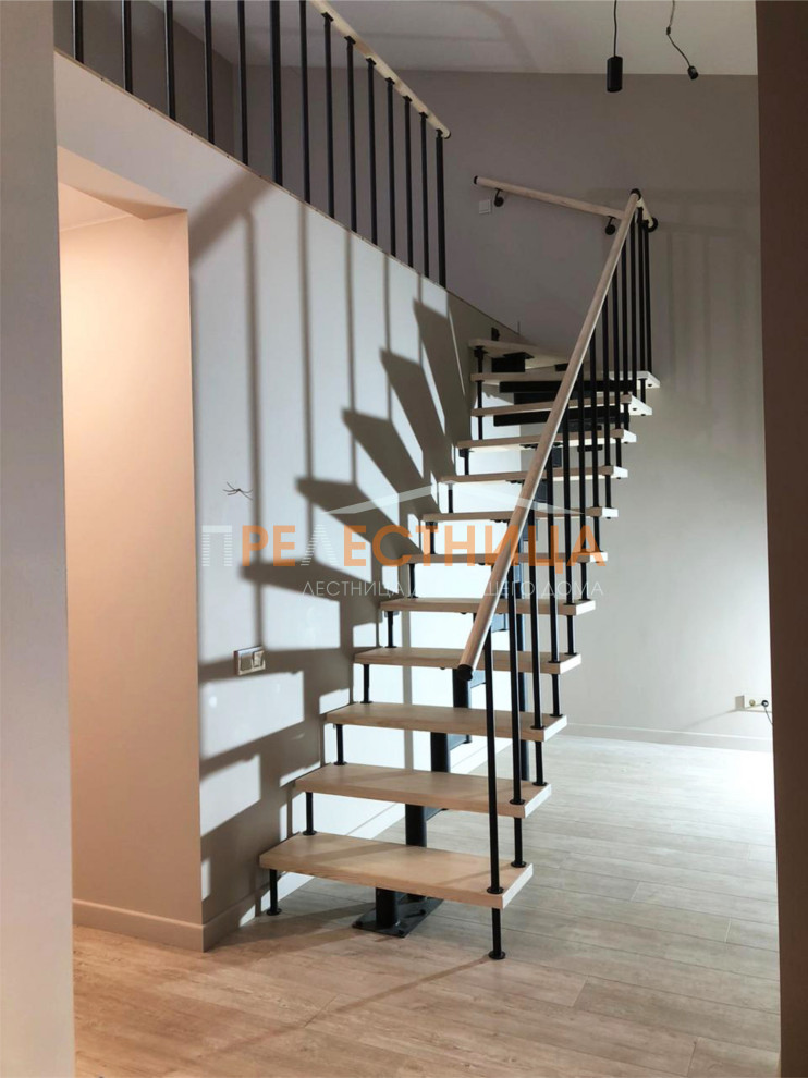 Design ideas for a small painted wood l-shaped mixed railing staircase in Other.