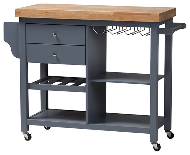 Sunderland Coastal and Farmhouse Gray Wood Kitchen Cart Transitional