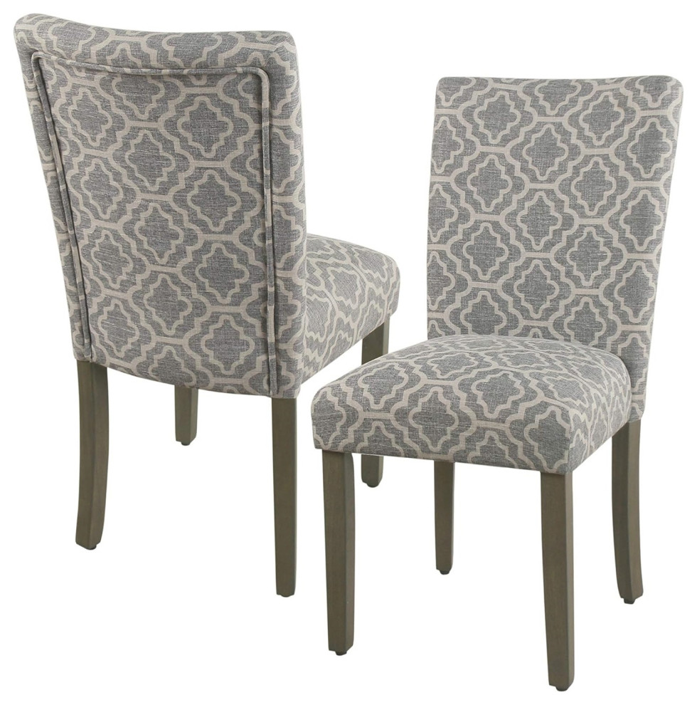 Set of 2 Armless Dining Chair, Tapered Legs With Cushioned Seat, Light Ash Gray