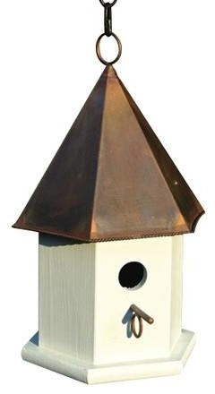 White Wood Bird House With Verdi With Copper Roof