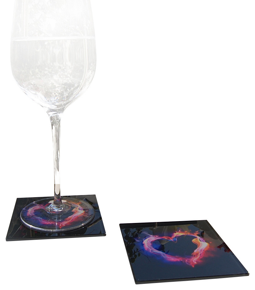 Flaming Hearts Glass Coasters