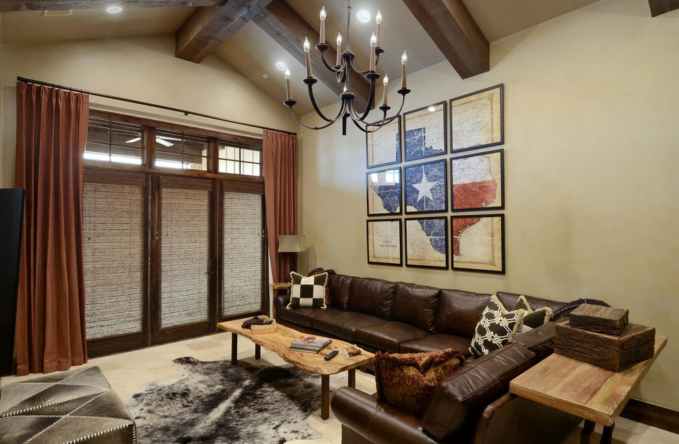 Large living room photo in Austin with beige walls