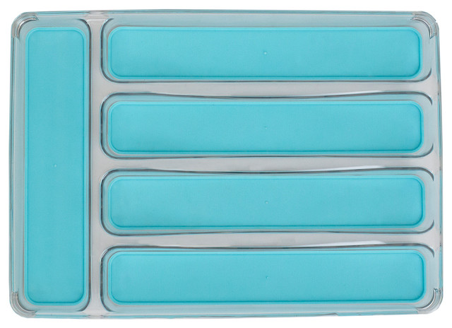 Plastic Cutlery Tray Rubber Lined Compartments Turquoise 12 87