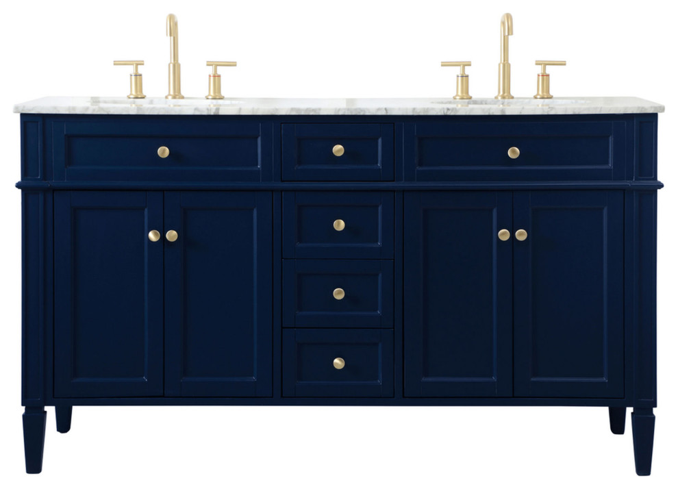 60" Double Bathroom Vanity, Blue, Vf12560Dbl Transitional Bathroom