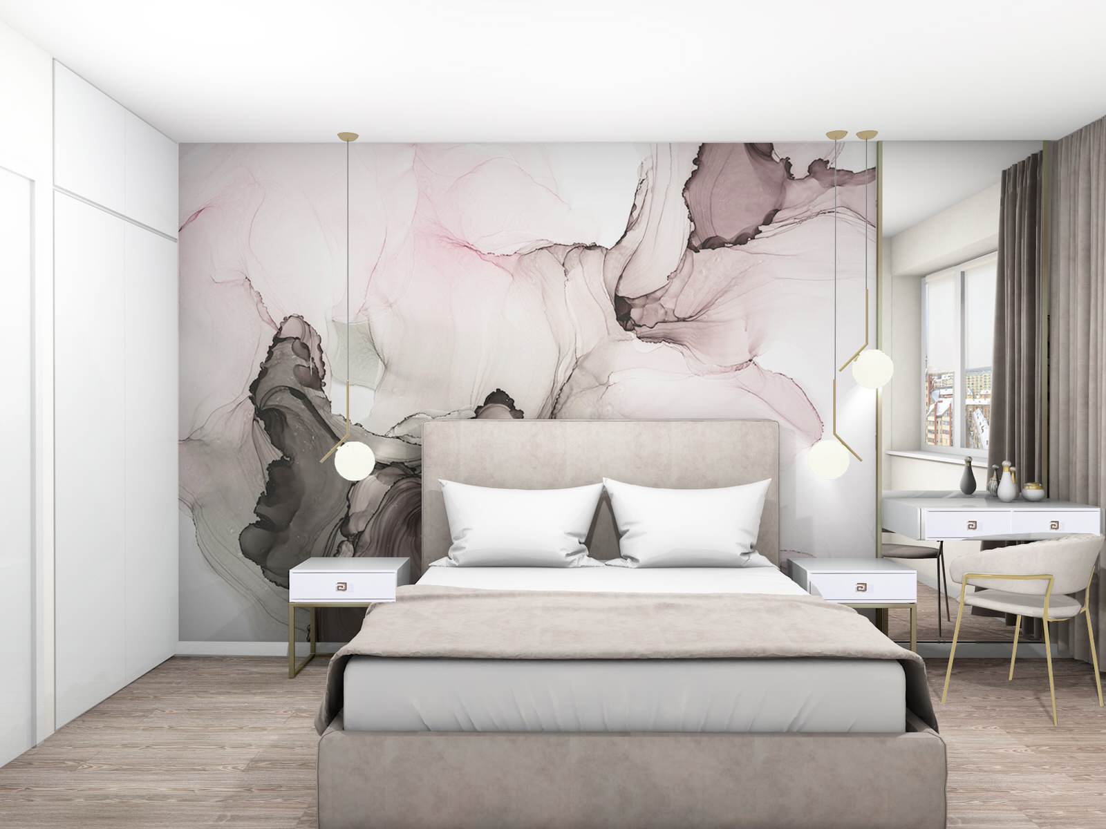 Современная спальня с фреской в стиле флюид Арт