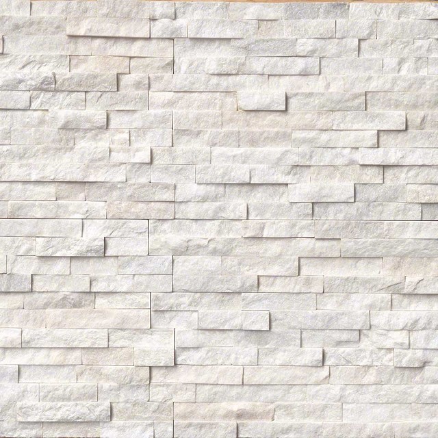 Arctic White Ledger Panel Natural Quartzite Wall Tile, White, 120 Pieces, Brick
