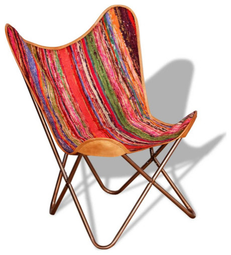 vidaXL Chair Accent Chair with Powder Coated Iron Frame Multicolor Chindi Fabric