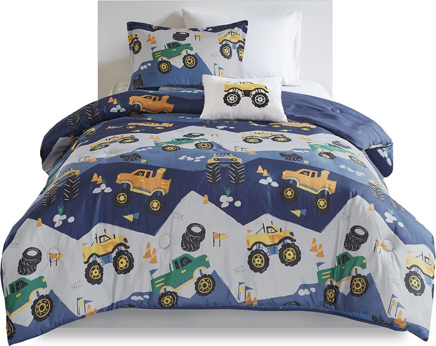 Nash Monster Truck Comforter Set Contemporary Kids Bedding Sets