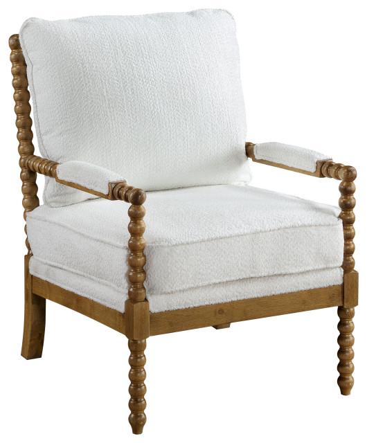 Yankton White Boucle Polyester Fabric Accent Chair Traditional