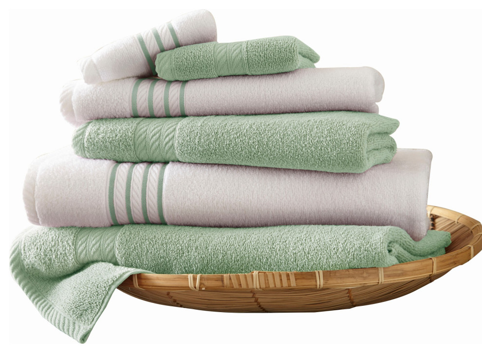 Benzara BM284582 6 Piece Soft Egyptian Cotton Towel Set Striped, Sage