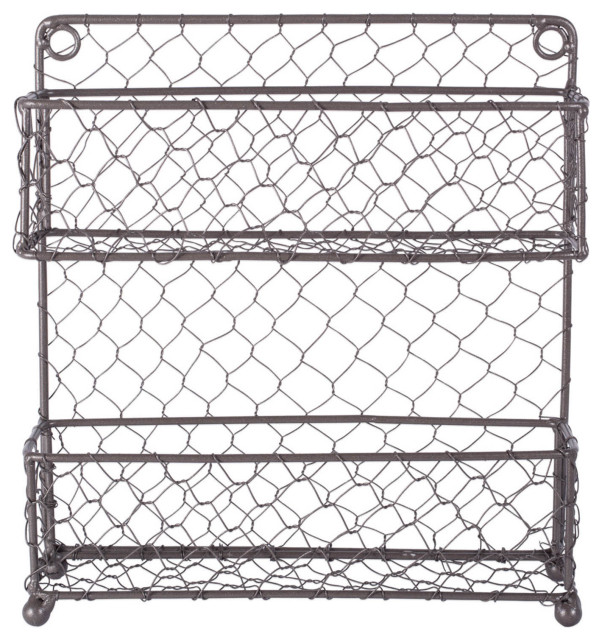 Pantry 2 Tier Vintage Metal Chicken Wire Spice Rack Organizer For Kitchen Wall