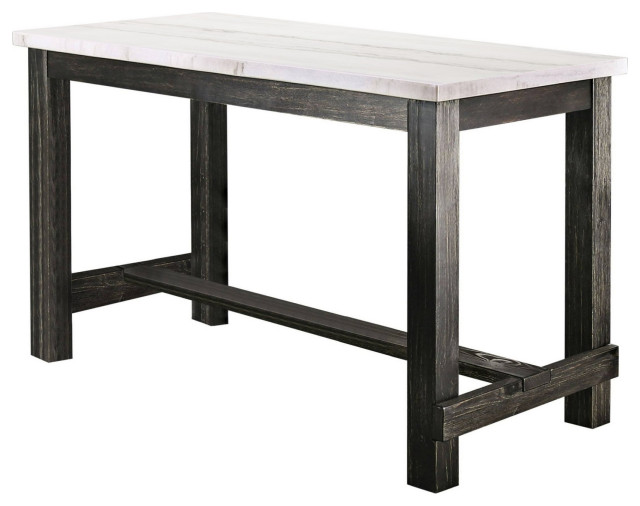 Yae 60" Counter Height Table, White Marble Top, Antique Black Wood Base