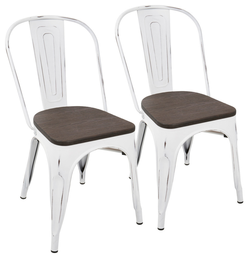 High Slat Vintage White & Espresso Metal Side Chair