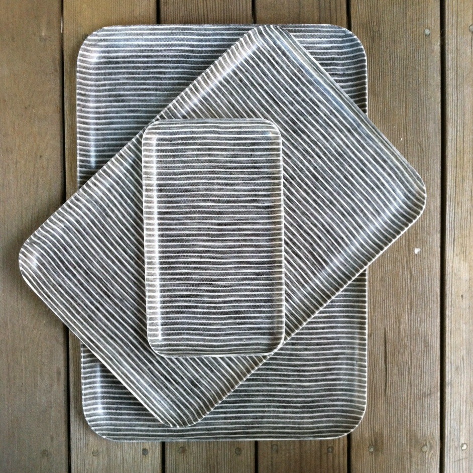 Linen Tray, Gray Thin White Stripe