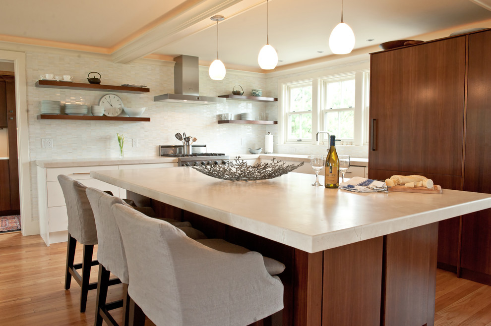 This is an example of a contemporary kitchen in Portland Maine.