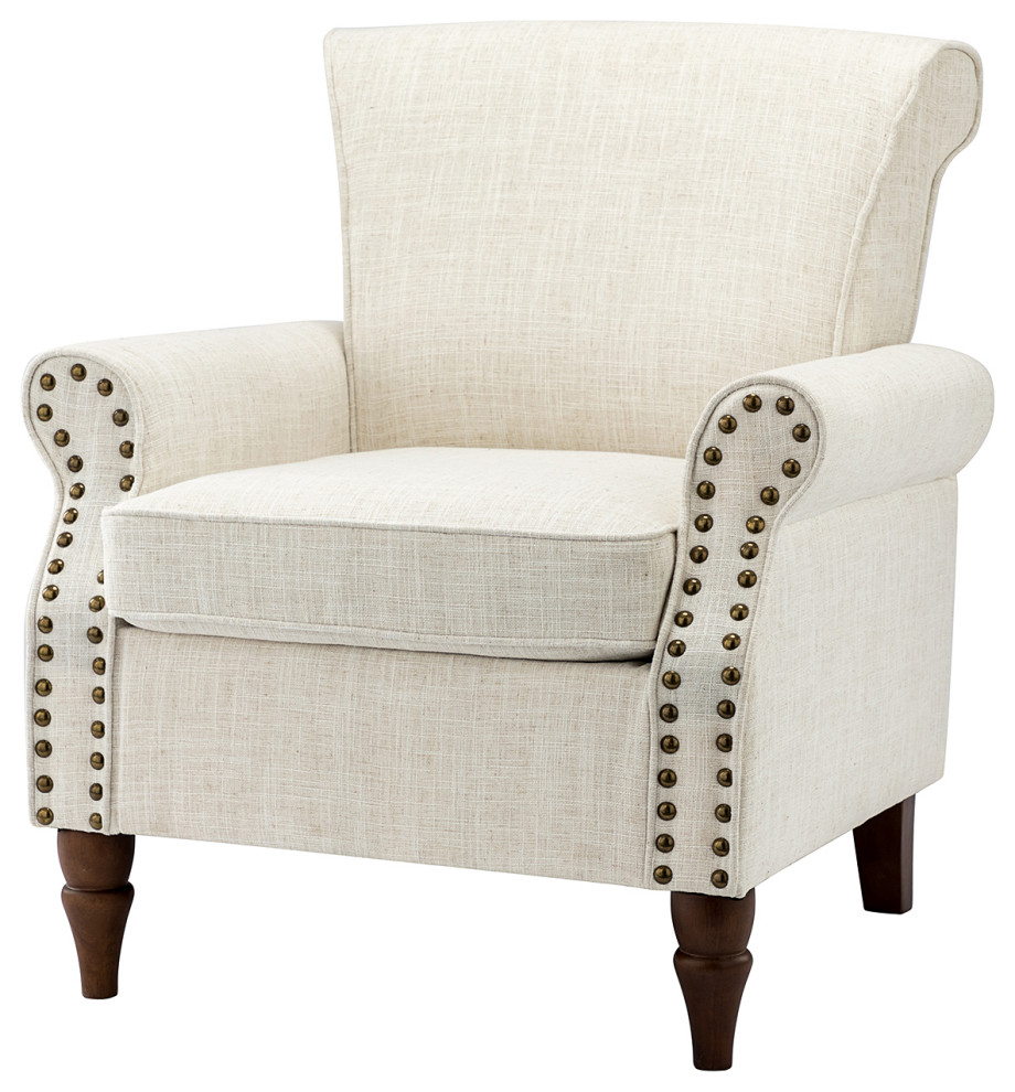 32.5" Wooden Upholstered Accent Chair With Arms Traditional