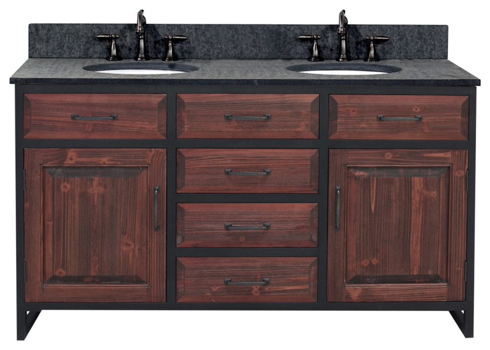 Double Sink Vanity With Matted Textured Surface Granite Top