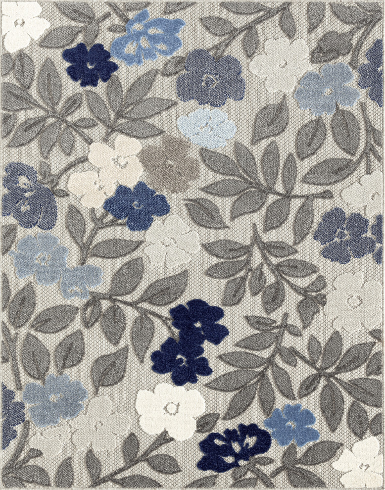 Ostro Modern Floral Area Rug, Blue & Gray, 7'11'' X 10'3''