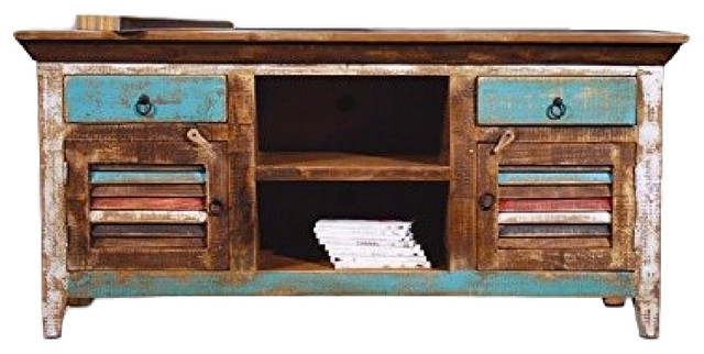 Reclaimed Solid Wood Tv Console Beach Style Entertainment Reclaimed Solid Wood Tv Console