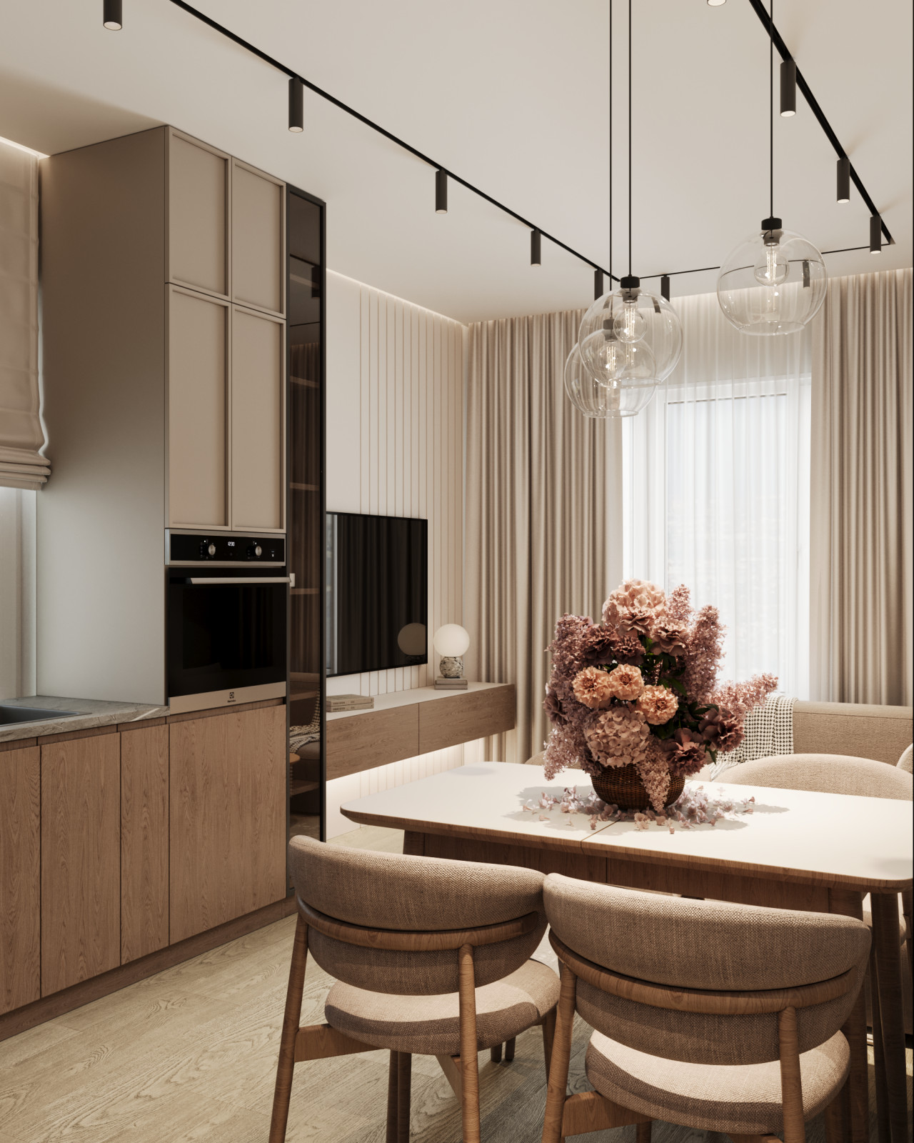 Дизайн светлой кухни-гостиной