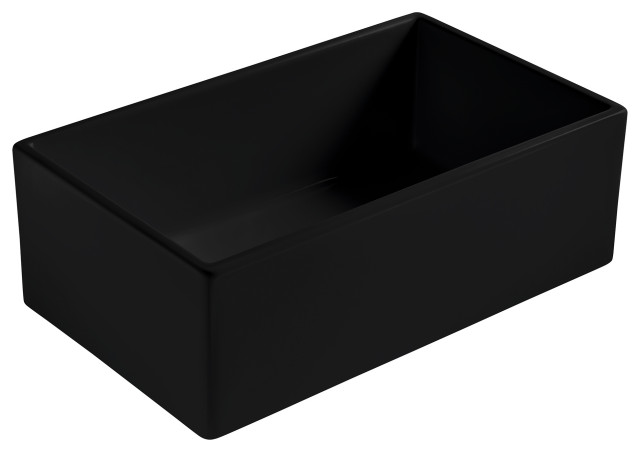 Austen Farmhouse Fireclay 30" Single Bowl Kitchen Sink, Tea Kettle Gloss Black