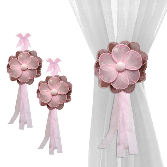 Flower Curtain Tie Backs Brown Pink Hailey Tieback Pair Set