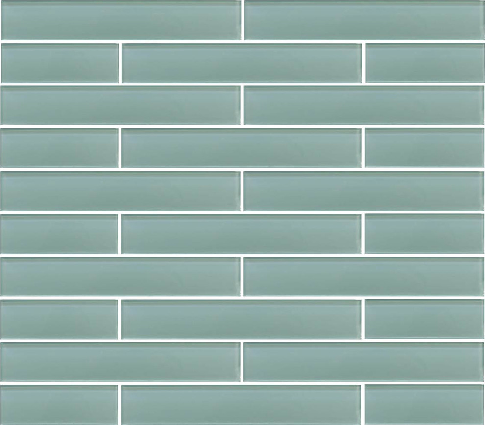 Seafoam Green Glass Subway Tile, 2"x12" Tiles, Set of 6 Contemporary