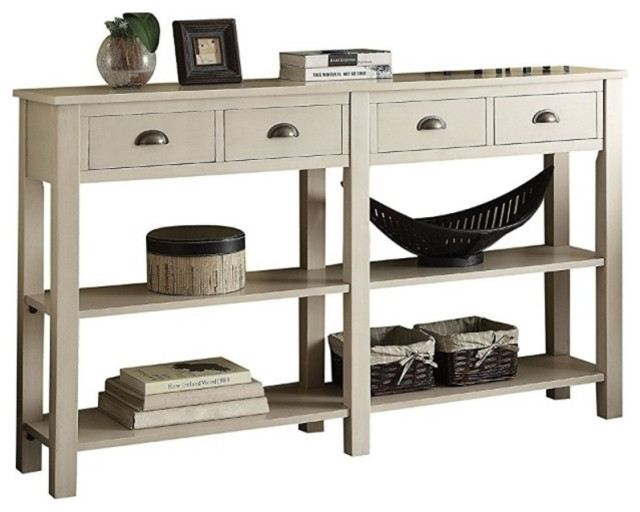 Wooden Console Table With Four Drawers And Two Shelves Cream - Saltoro Sherpi