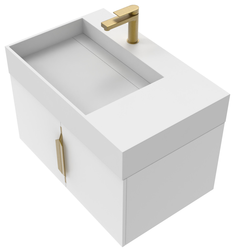 Amazon 30" Left Wall Mounted Bathroom Vanity Set, White, White Top, Gold Handles