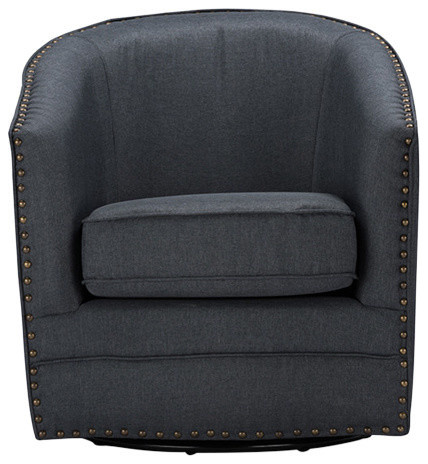 Porter and Classic Retro Beige Fabric Upholstered Swivel Tub Chair, Gray