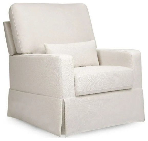 Swiveling Glider Chair, Soft Upholstered Seat With Lumbar Pillow and Skirt, Cream