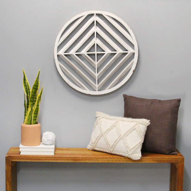HomeRoots Modern Scandinavian Inspired White Wood Medallion Wall Decor ...