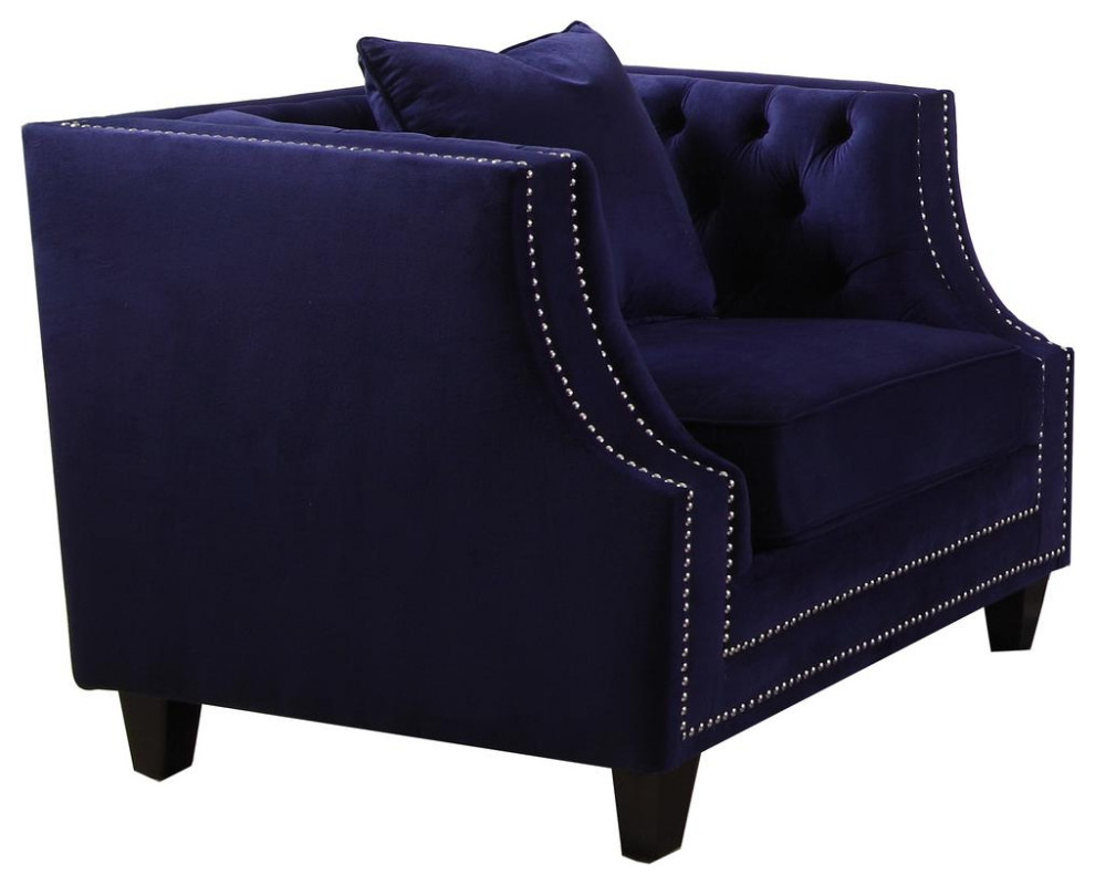 Marylou Velvet With Nailheads Accent Chair In Blue Contemporary