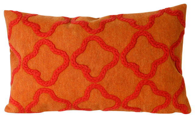 Crochet Tile Orange Print 12" x 20" Throw Pillow