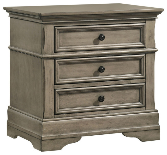 Ala 26 Inch 3 Drawer Nightstand Felt Lined Crown Molded Wheat Brown Wood