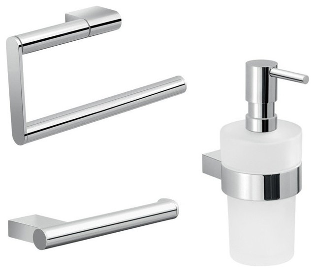 Three Piece Chrome Bathroom Accessory Set Contemporary Bathroom