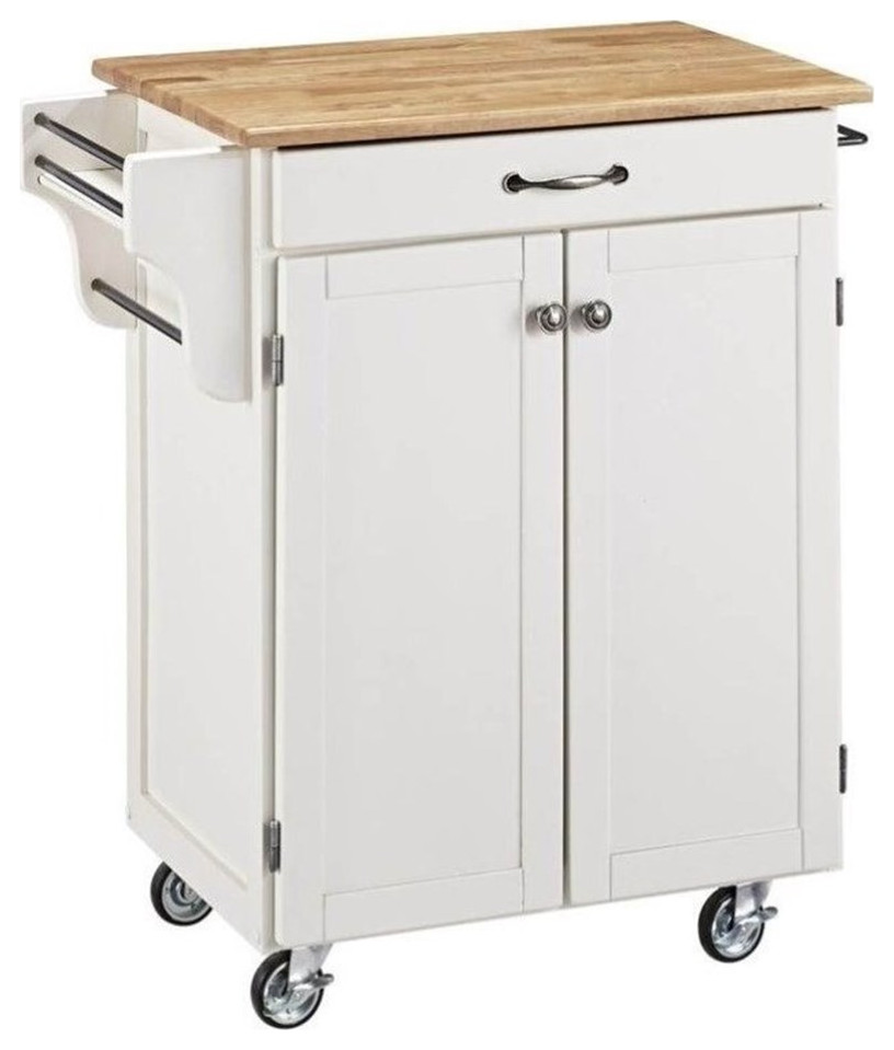 Homestyles Cuisine Cart Wood Kitchen Cart in Off White - Kitchen ...