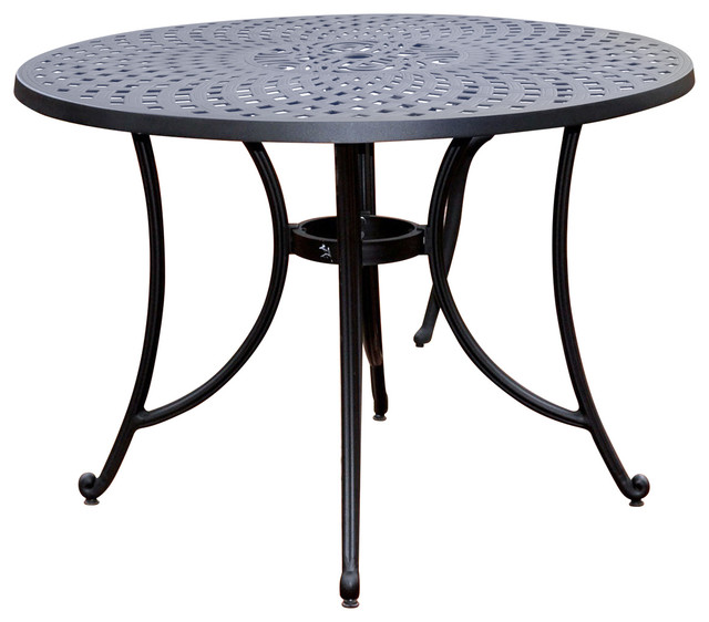 Round 42 Inch Cast Aluminum Outdoor Dining Table In Charcoal Black Traditional Outdoor Dining Tables By Hilton Furnitures