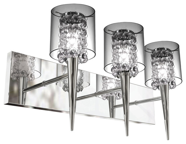 Triple Wall Fixture With Clear Glass and Glass Beads on a Chrome Base