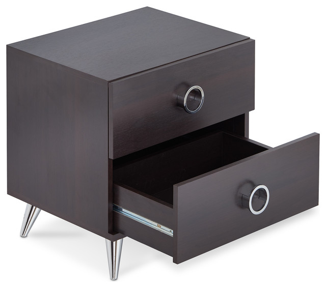 2 Drawers Night Stand With Tapered Chrome Leg Midcentury